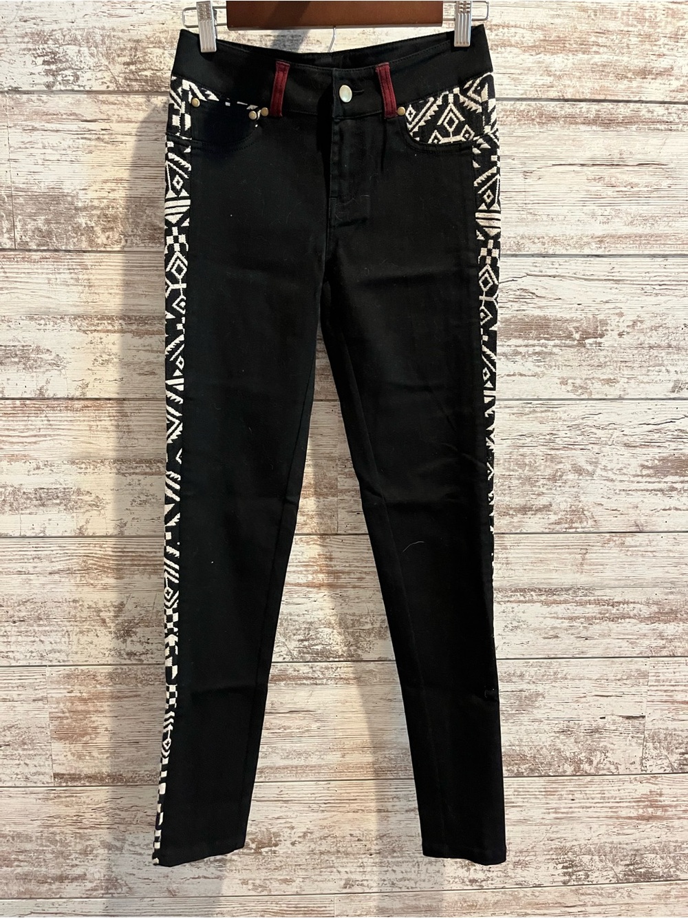 Black Skinny Pants with White Aztec Side Panels